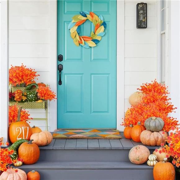 Artificial Fall Flowers,Fake Outdoor UV Resistant Autumn Plants for Home Kitchen - Picture 2 of 7